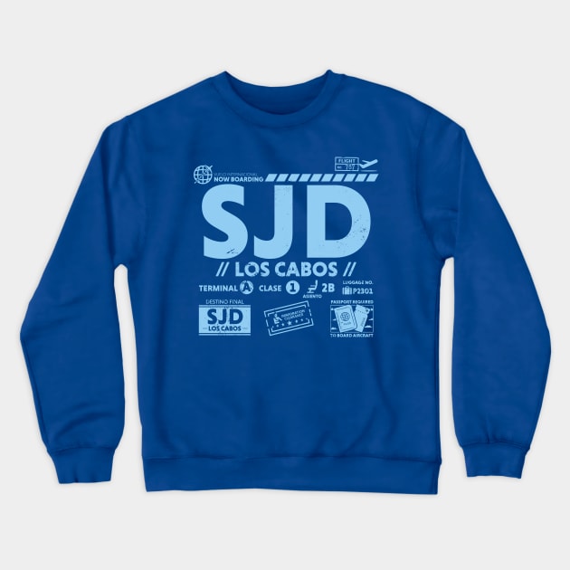 Vintage Los Cabos SJD Airport Code Travel Day Retro Travel Tag Mexico Crewneck Sweatshirt by Now Boarding